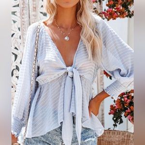 NWT Vici ADDICTED TO LOVE TEXTURED TIE FRONT PEPLUM TOP